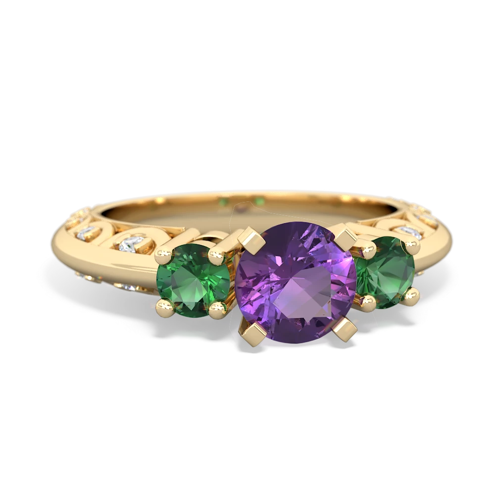 Amethyst Art Deco Eternal Embrace Engagement 14K Yellow Gold ring C2003