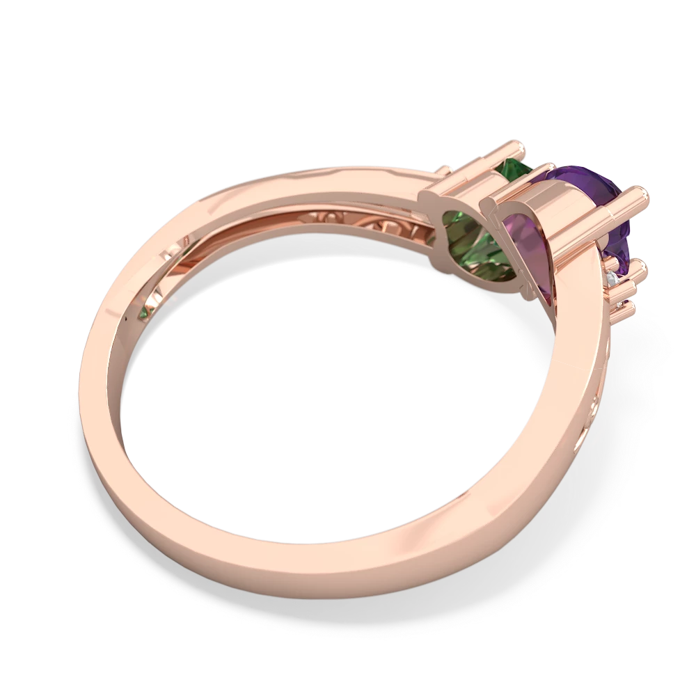 Amethyst Snuggling Hearts 14K Rose Gold ring R2178