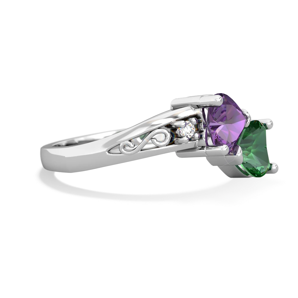 Amethyst Snuggling Hearts 14K White Gold ring R2178