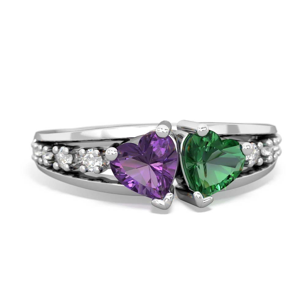 Amethyst Heart To Heart 14K White Gold ring R3342