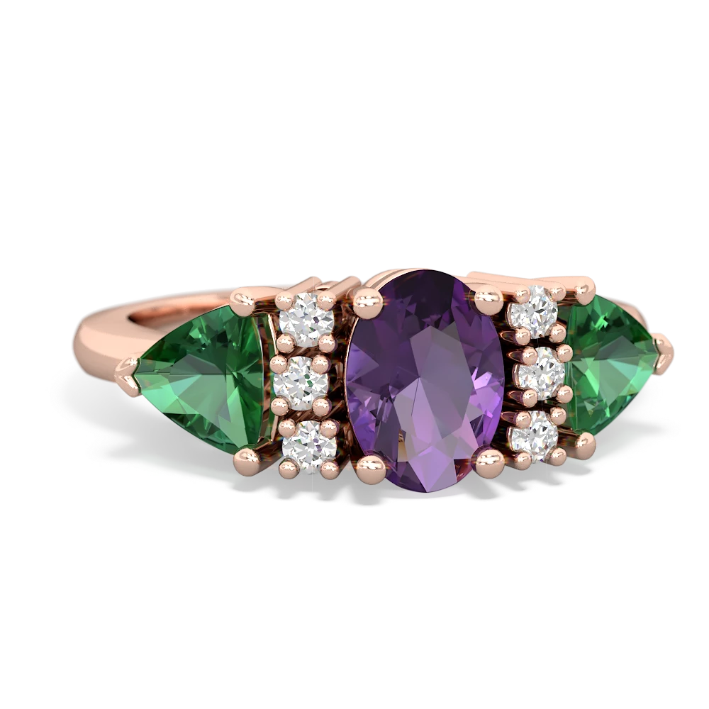 Amethyst Antique Style Three Stone 14K Rose Gold ring R2186