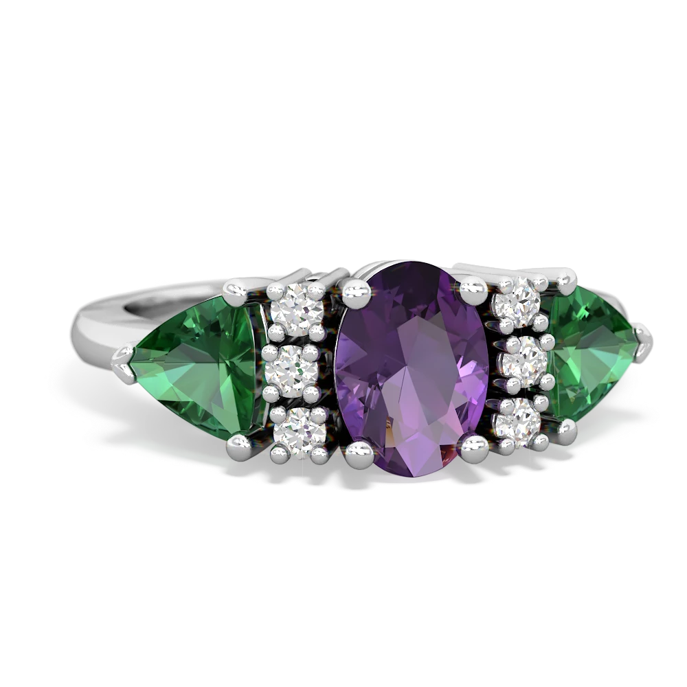 Amethyst Antique Style Three Stone 14K White Gold ring R2186