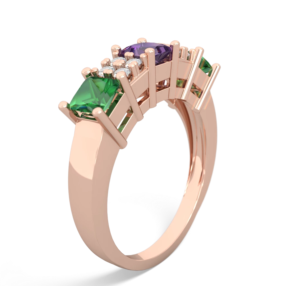 Amethyst Three Stone Diamond Cluster 14K Rose Gold ring R2592