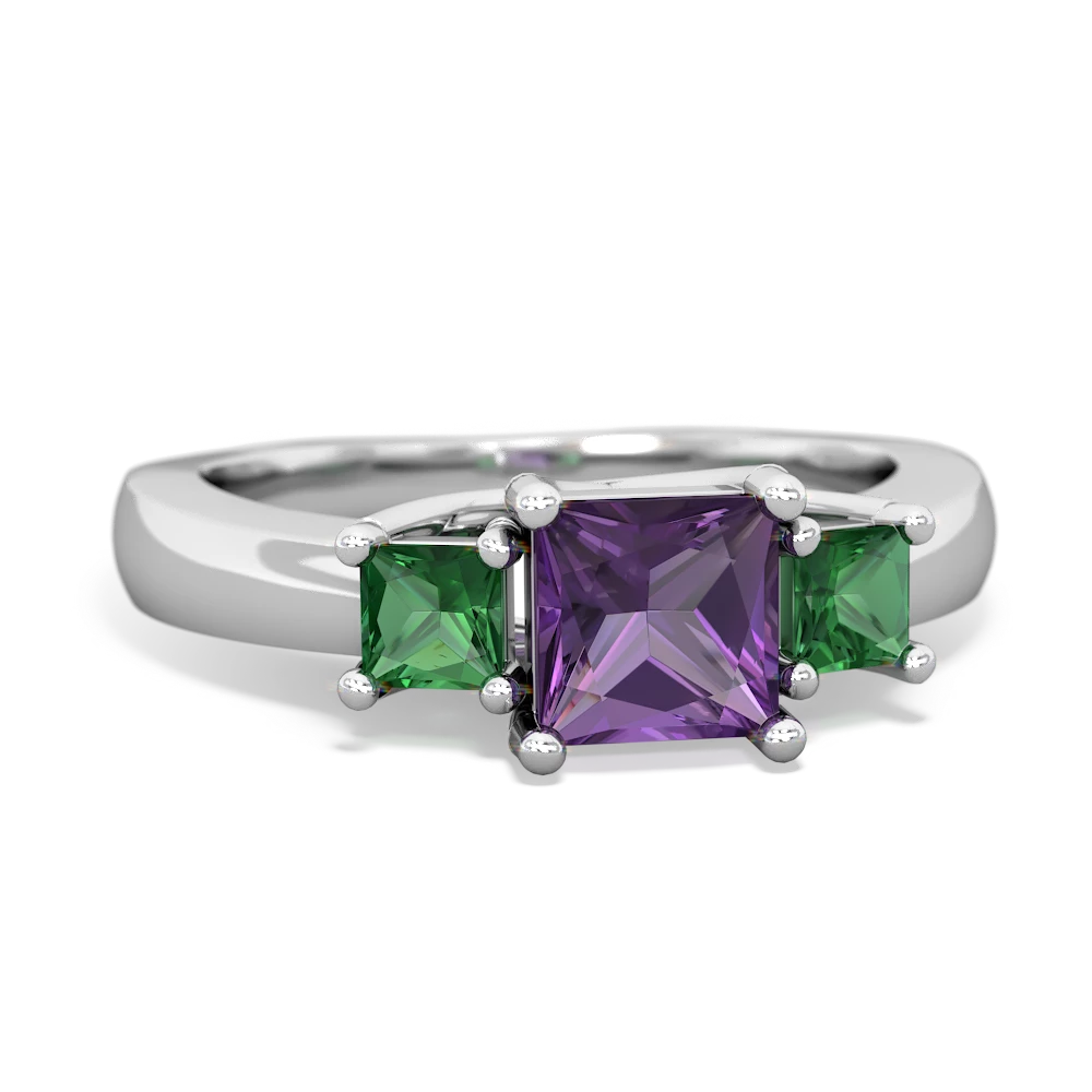 Amethyst Three Stone Trellis 14K White Gold ring R4015