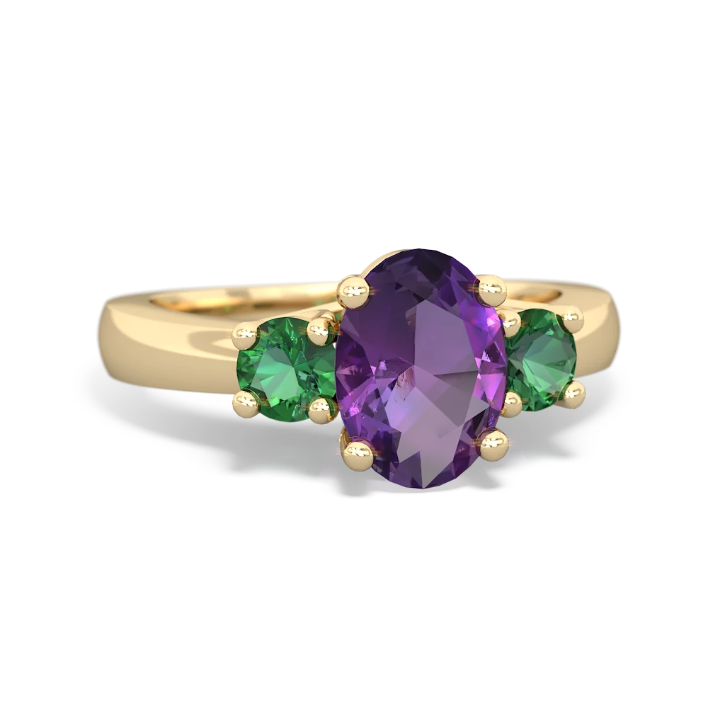 Amethyst Three Stone Oval Trellis 14K Yellow Gold ring R4024