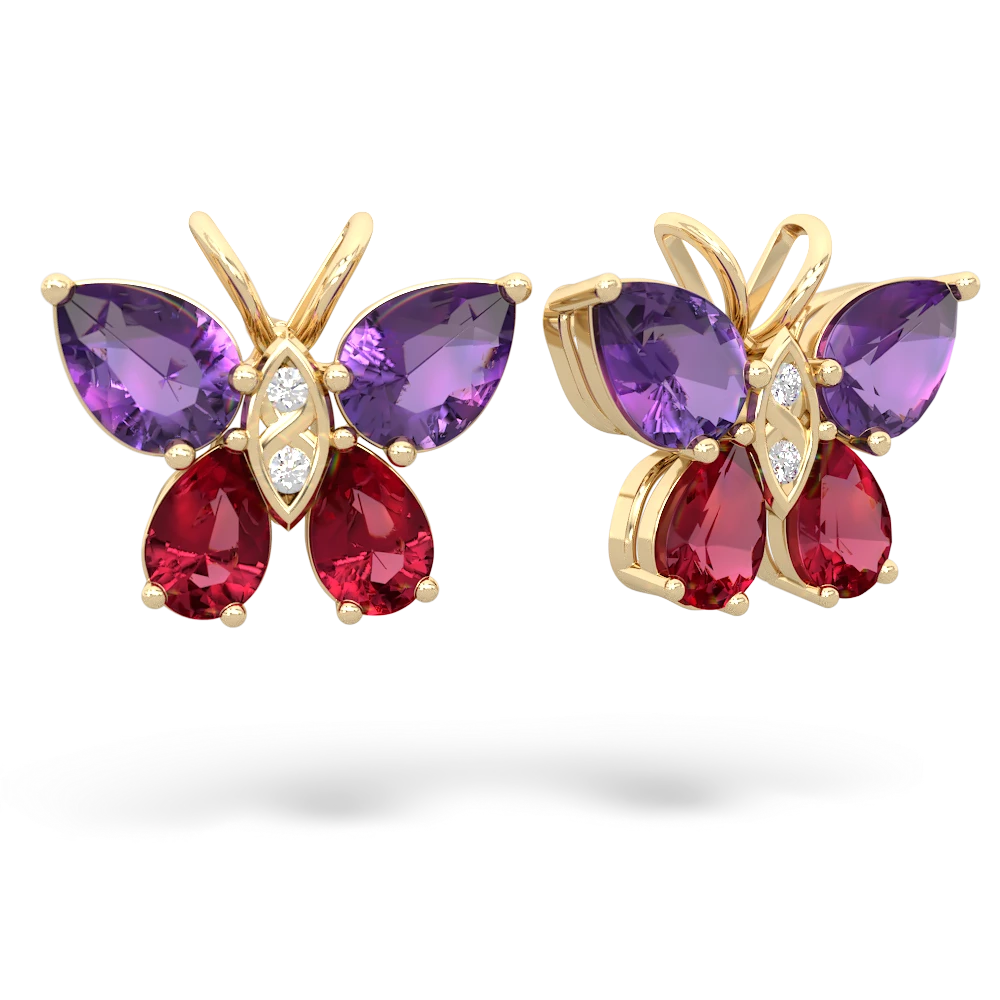 Amethyst Butterfly 14K Yellow Gold earrings E2215