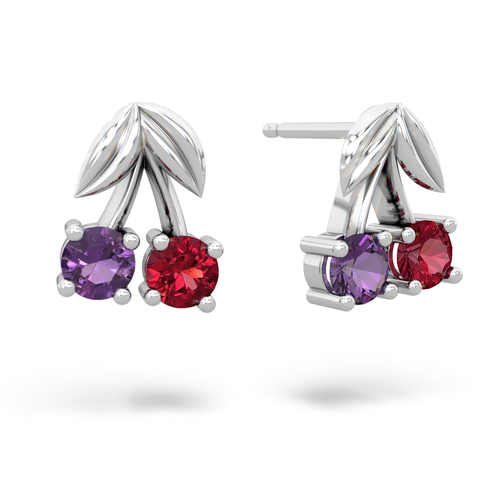 Amethyst Sweet Cherries 14K White Gold earrings E7001