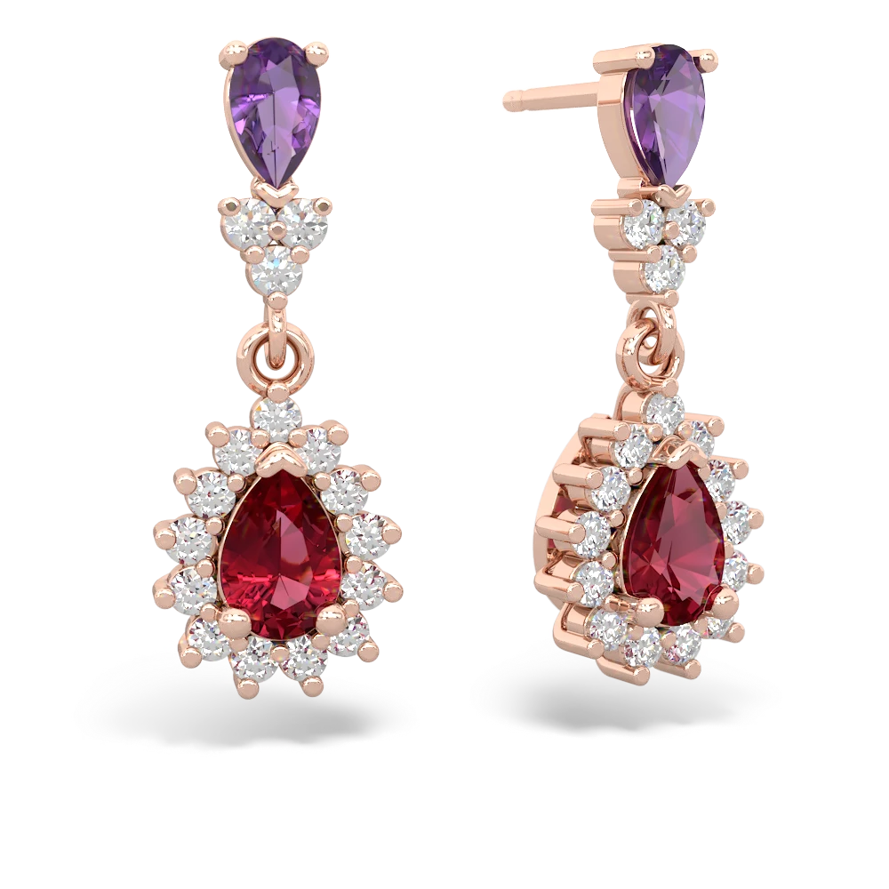 Amethyst Halo Pear Dangle 14K Rose Gold earrings E1882