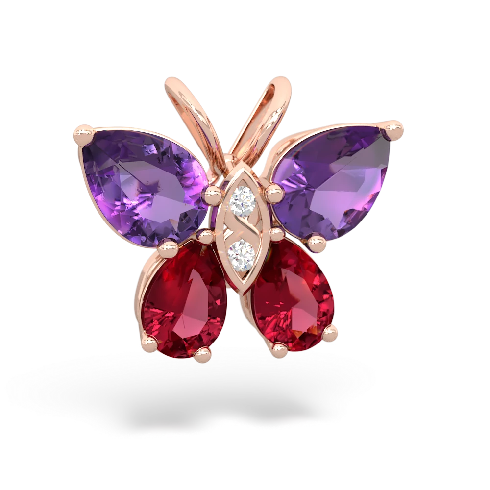 Amethyst Butterfly 14K Rose Gold pendant P2215