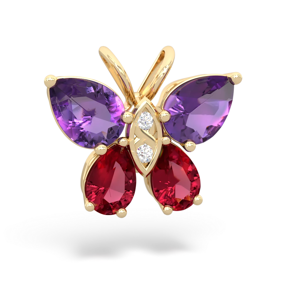 Amethyst Butterfly 14K Yellow Gold pendant P2215