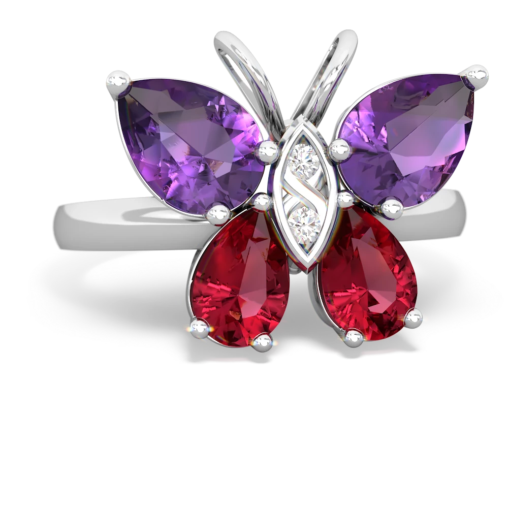 Amethyst Butterfly 14K White Gold ring R2215