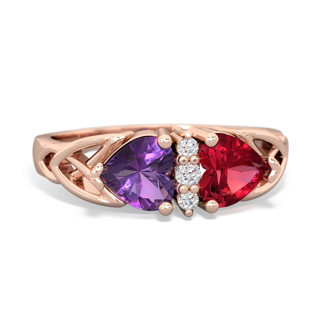 Amethyst Celtic Knot Double Heart 14K Rose Gold ring R5040