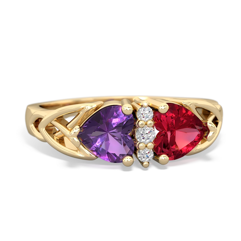 Amethyst Celtic Knot Double Heart 14K Yellow Gold ring R5040