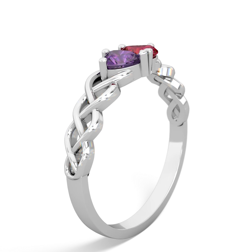 Amethyst Heart To Heart Braid 14K White Gold ring R5870