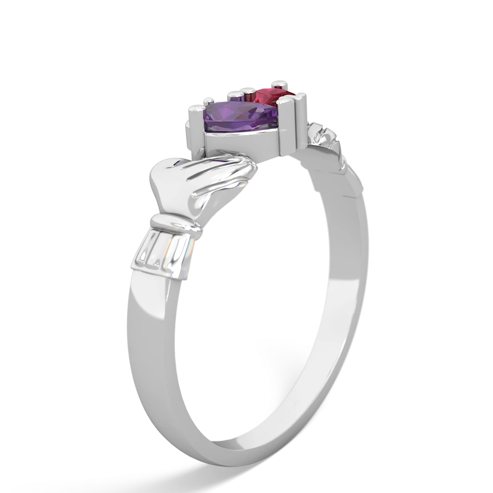 Amethyst 'Our Heart' Claddagh 14K White Gold ring R2388