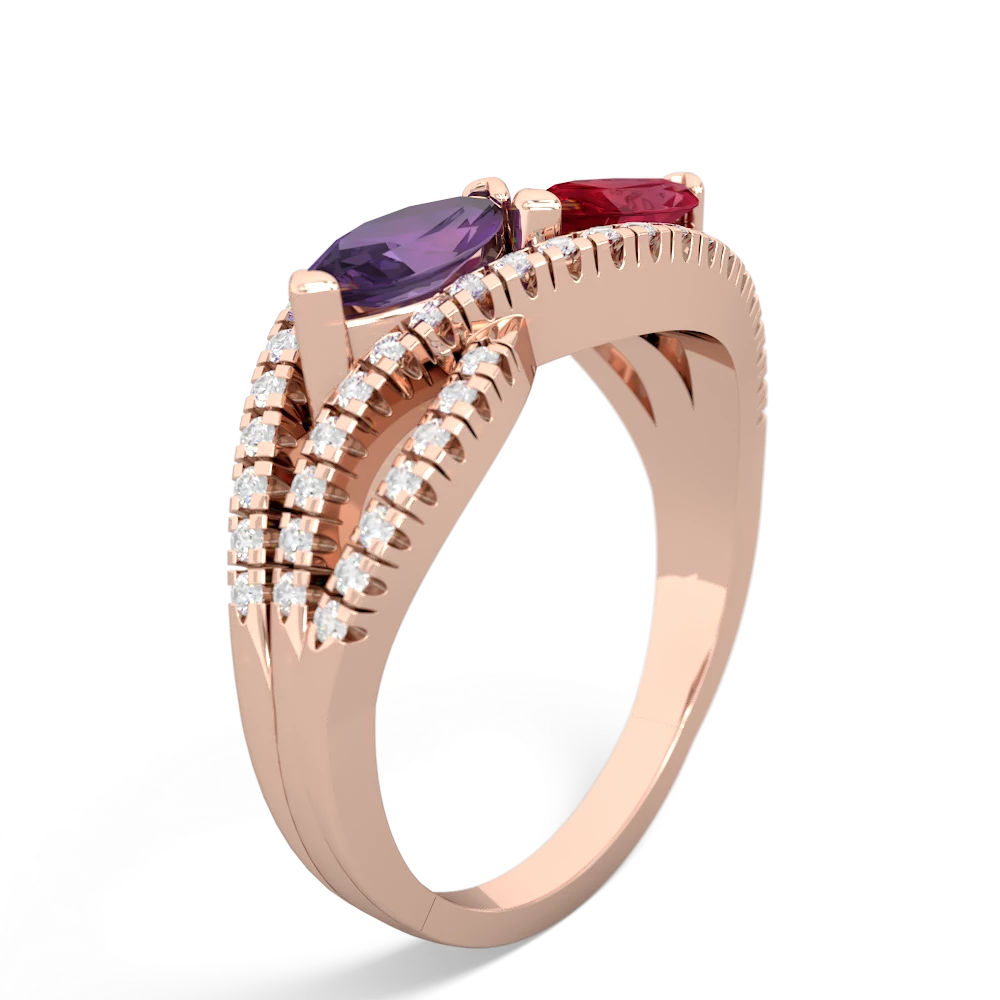 Amethyst Diamond Rivers 14K Rose Gold ring R3070