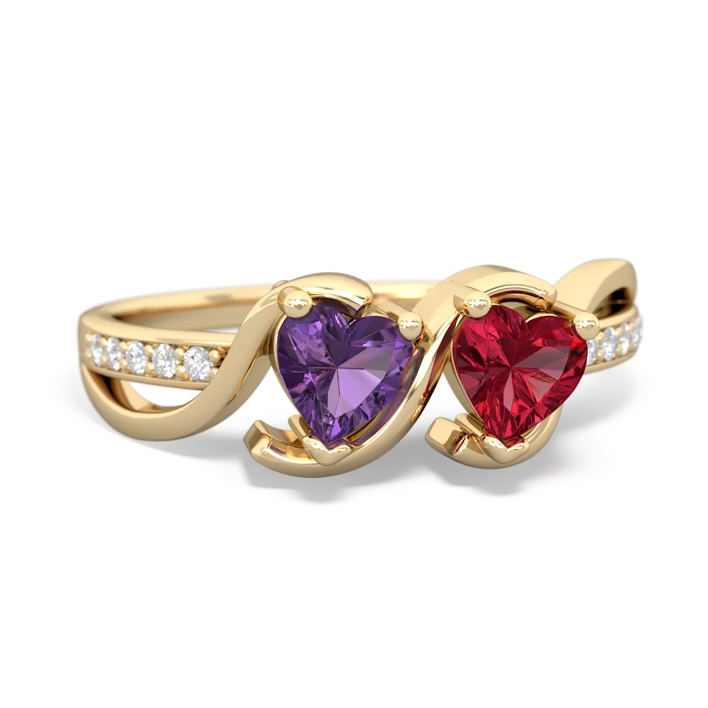 Amethyst Side By Side 14K Yellow Gold ring R3090