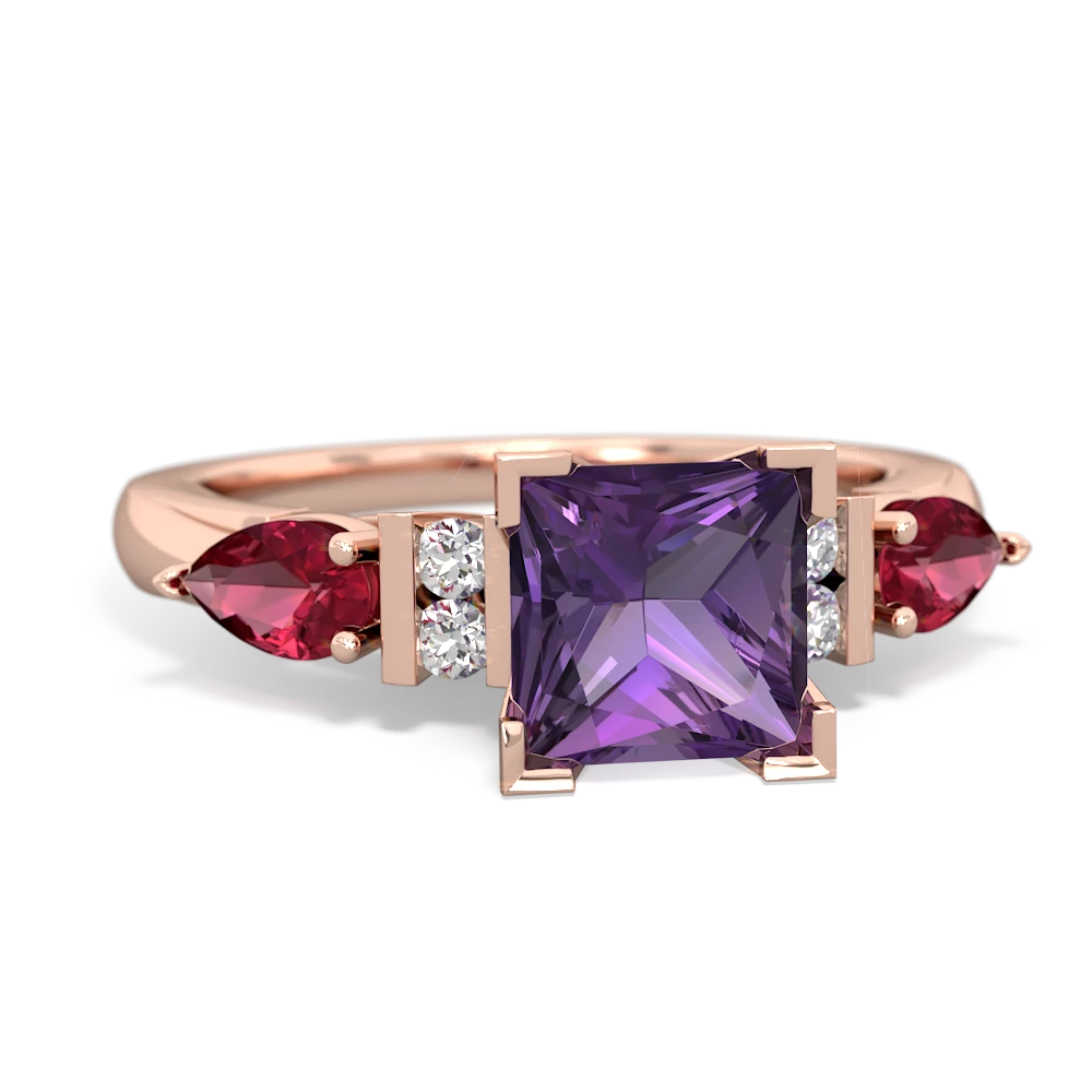 Amethyst 6Mm Princess Eternal Embrace Engagement 14K Rose Gold ring C2002