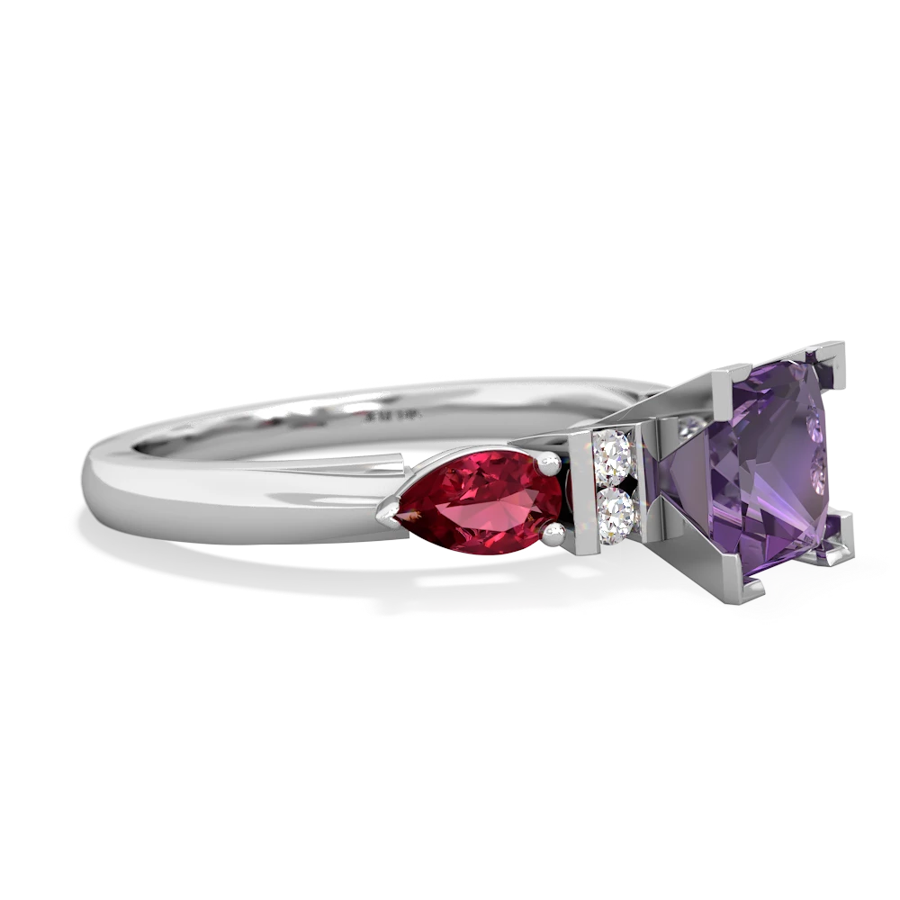 Amethyst 6Mm Princess Eternal Embrace Engagement 14K White Gold ring C2002