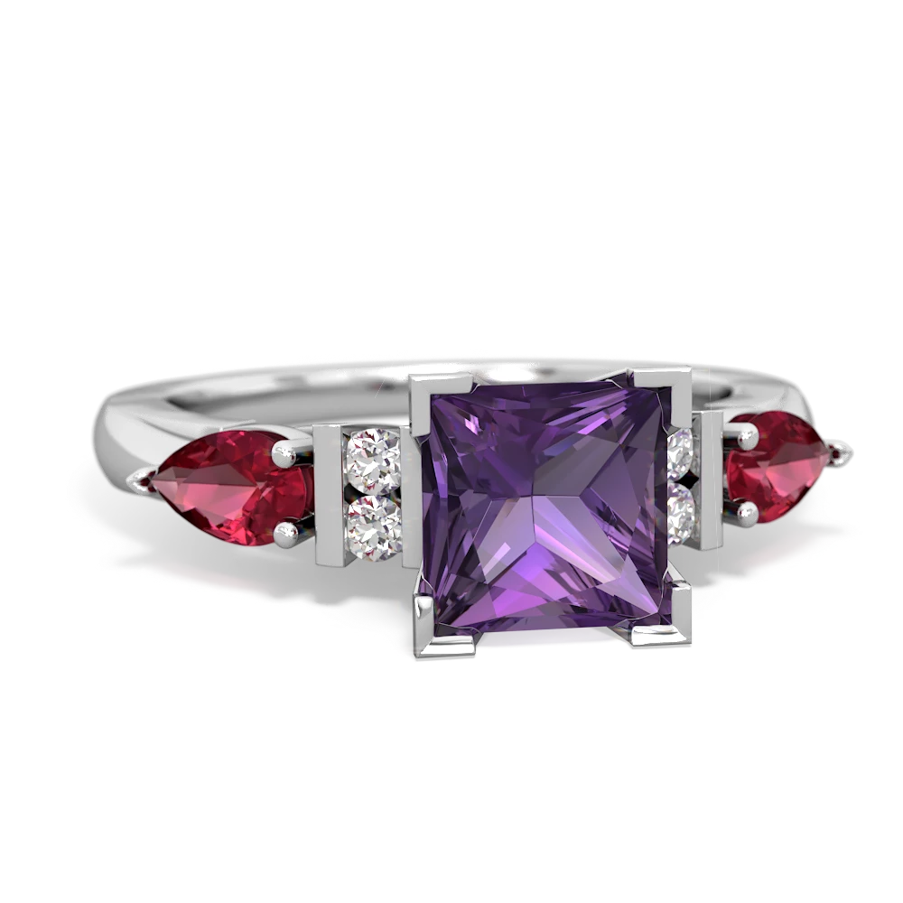 Amethyst 6Mm Princess Eternal Embrace Engagement 14K White Gold ring C2002