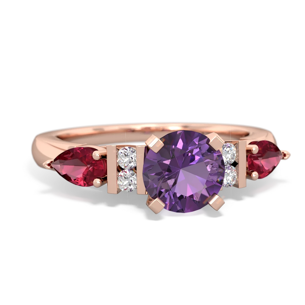 Amethyst 6Mm Round Eternal Embrace Engagement 14K Rose Gold ring R2005