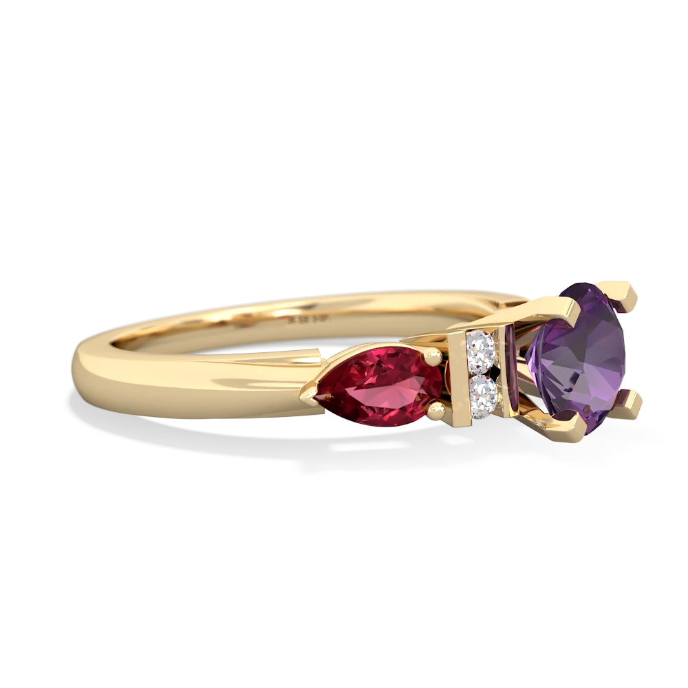 Amethyst 6Mm Round Eternal Embrace Engagement 14K Yellow Gold ring R2005