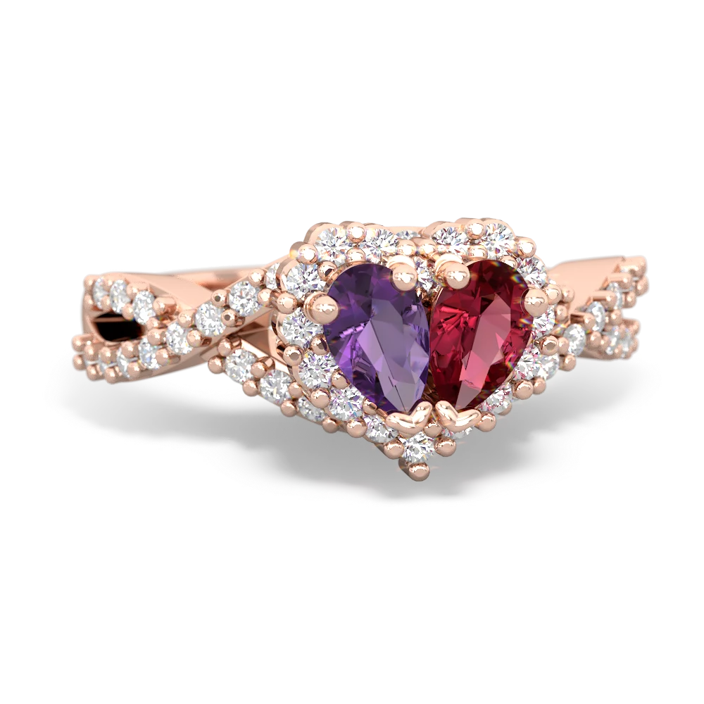 Amethyst Diamond Twist 'One Heart' 14K Rose Gold ring R2640HRT