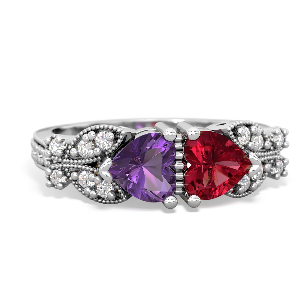 Amethyst Diamond Butterflies 14K White Gold ring R5601