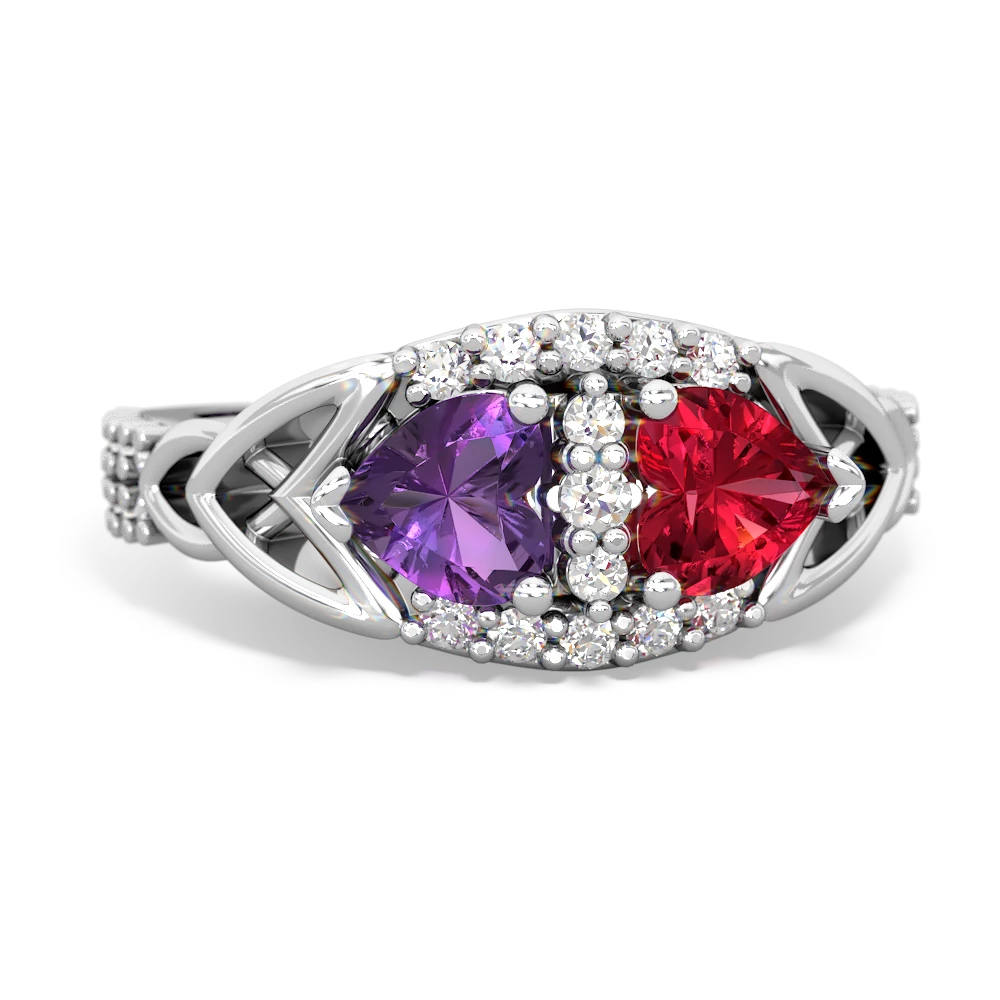 Amethyst Sparkling Celtic Knot 14K White Gold ring R2645