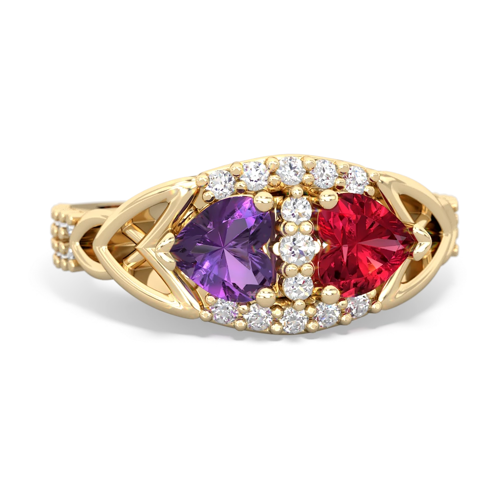 Amethyst Sparkling Celtic Knot 14K Yellow Gold ring R2645