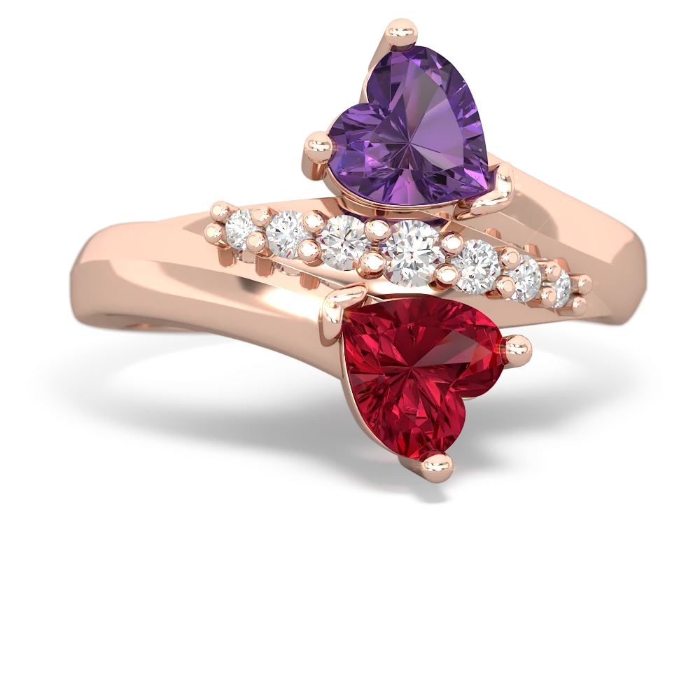 Amethyst Heart To Heart 14K Rose Gold ring R2064