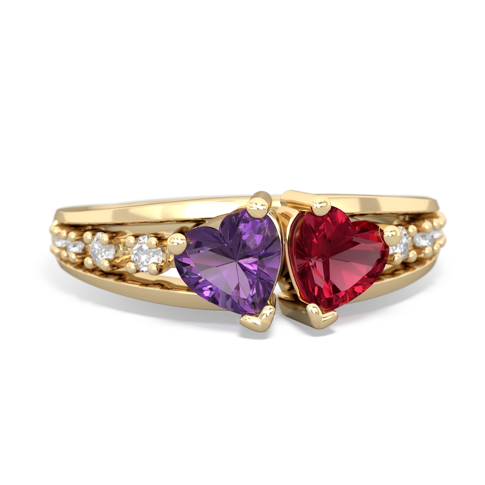 Amethyst Heart To Heart 14K Yellow Gold ring R3342