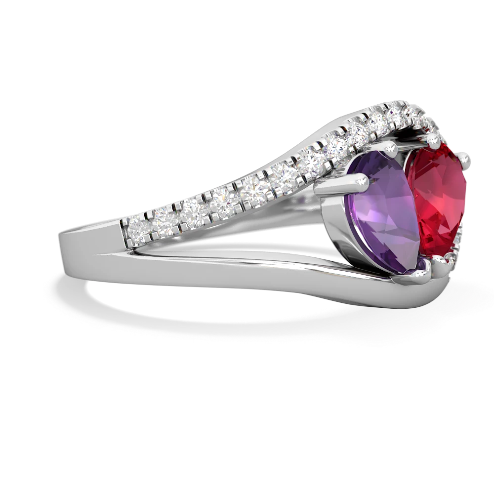 Amethyst Nestled Heart Keepsake 14K White Gold ring R5650