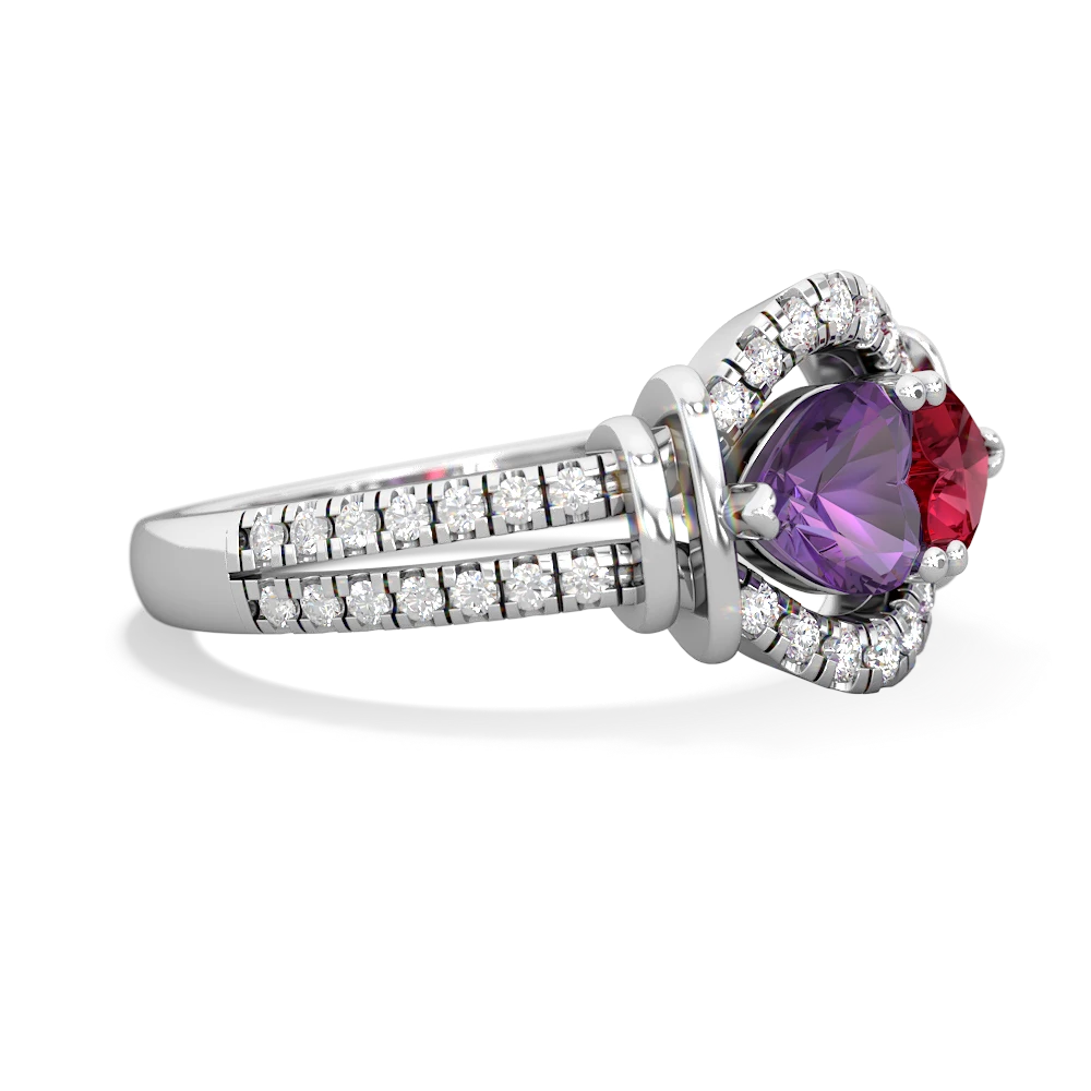 Amethyst Art-Deco Keepsake 14K White Gold ring R5630