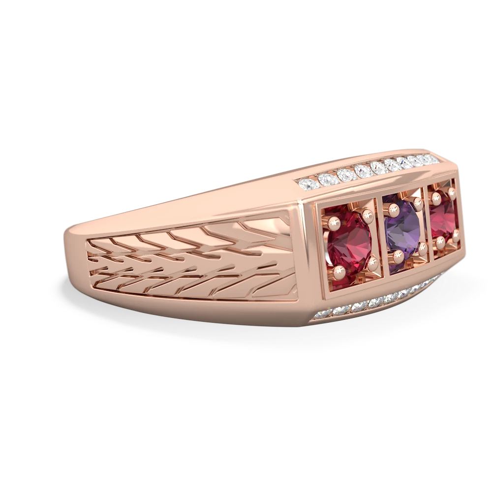 Amethyst Three Stone Tire Tread Men's 14K Rose Gold ring R0520