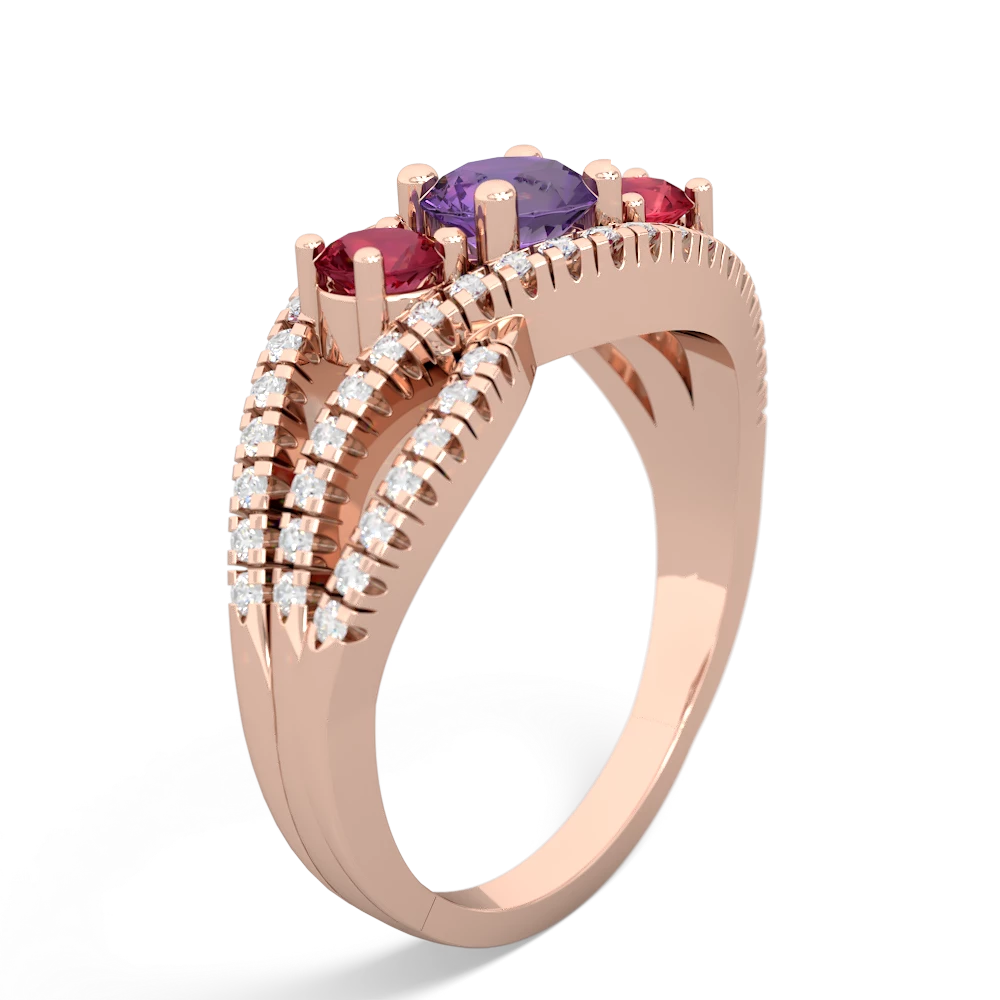 Amethyst Three Stone Aurora 14K Rose Gold ring R3080