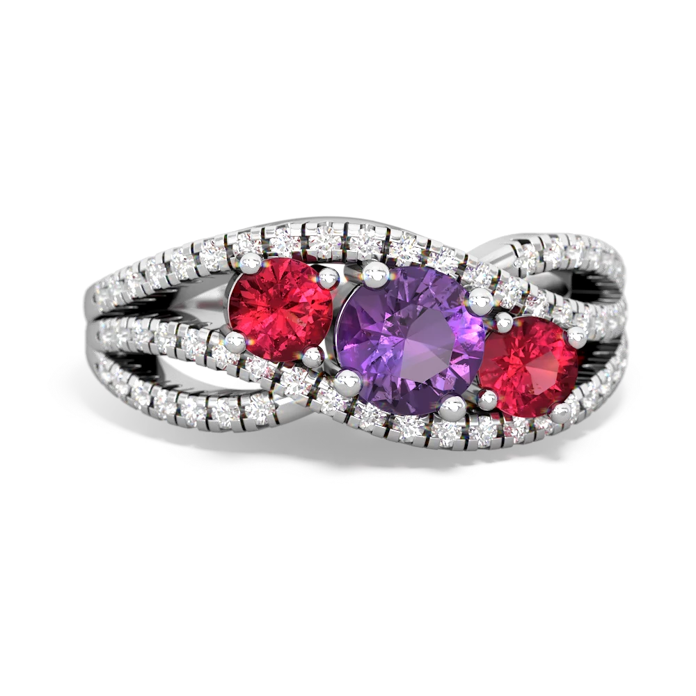 Amethyst Three Stone Aurora 14K White Gold ring R3080