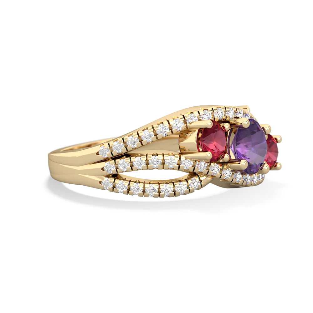 Amethyst Three Stone Aurora 14K Yellow Gold ring R3080