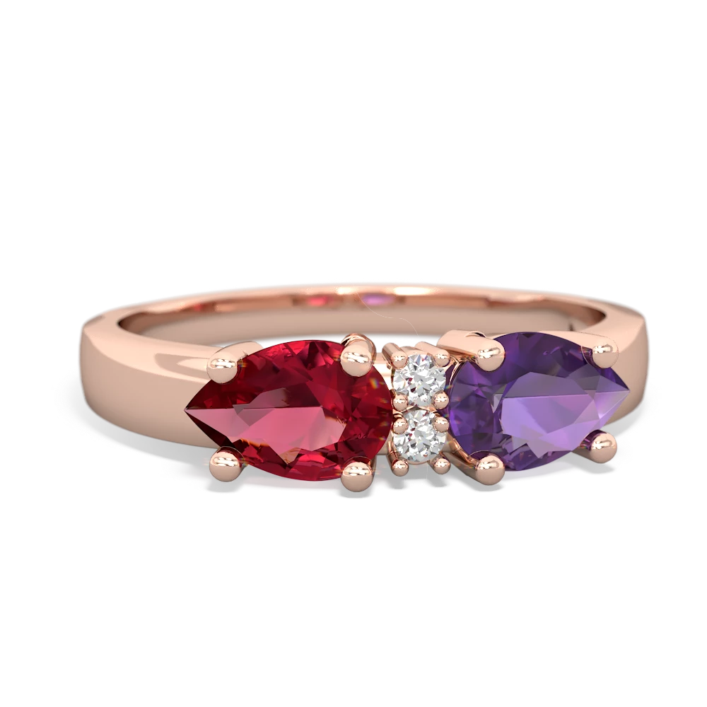 Amethyst Pear Bowtie 14K Rose Gold ring R0865