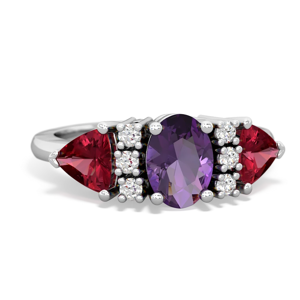 Amethyst Antique Style Three Stone 14K White Gold ring R2186