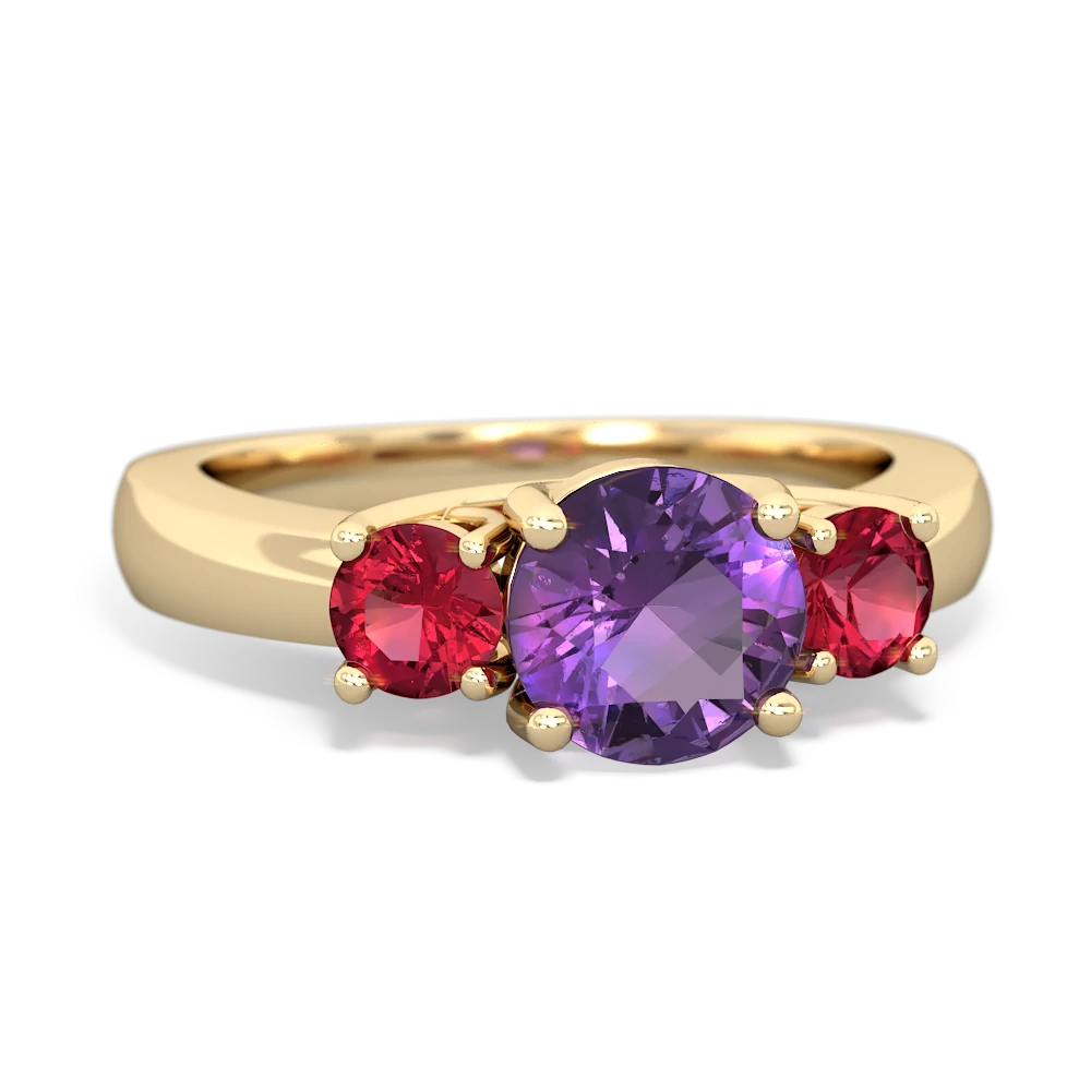 Amethyst Three Stone Round Trellis 14K Yellow Gold ring R4018