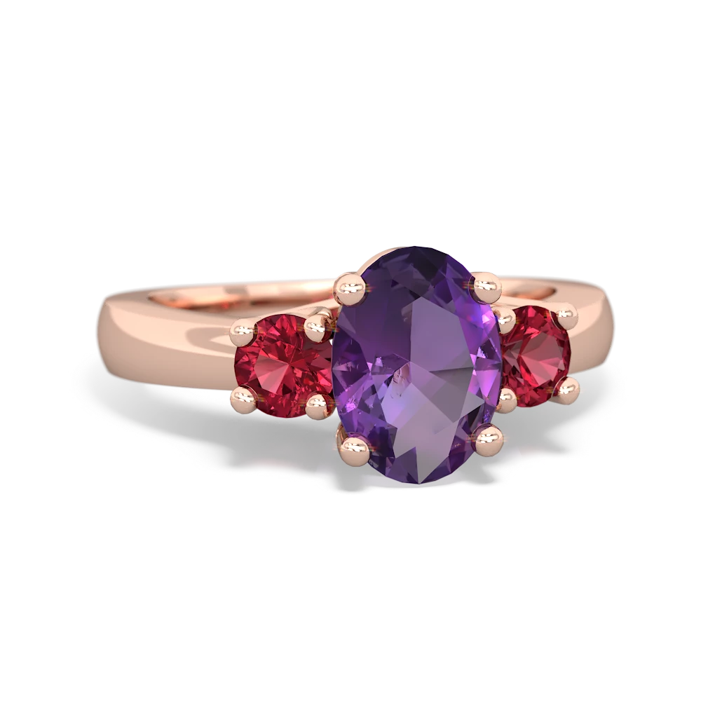 Amethyst Three Stone Oval Trellis 14K Rose Gold ring R4024