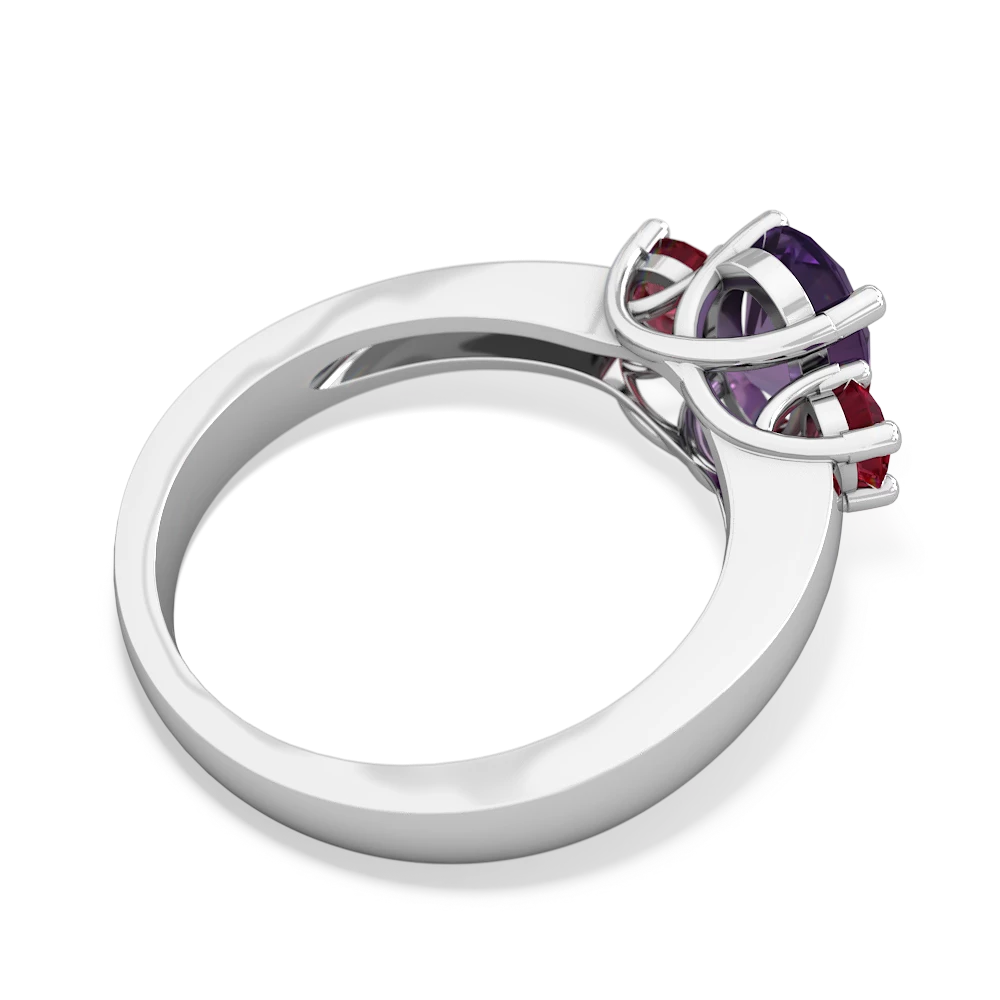 Amethyst Three Stone Oval Trellis 14K White Gold ring R4024