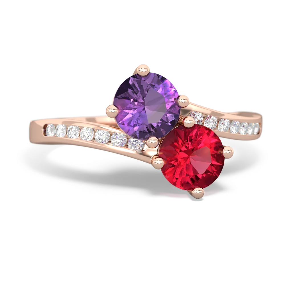 Amethyst Channel Set Two Stone 14K Rose Gold ring R5303