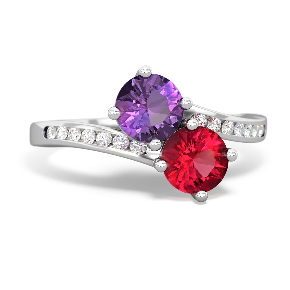 Amethyst Channel Set Two Stone 14K White Gold ring R5303