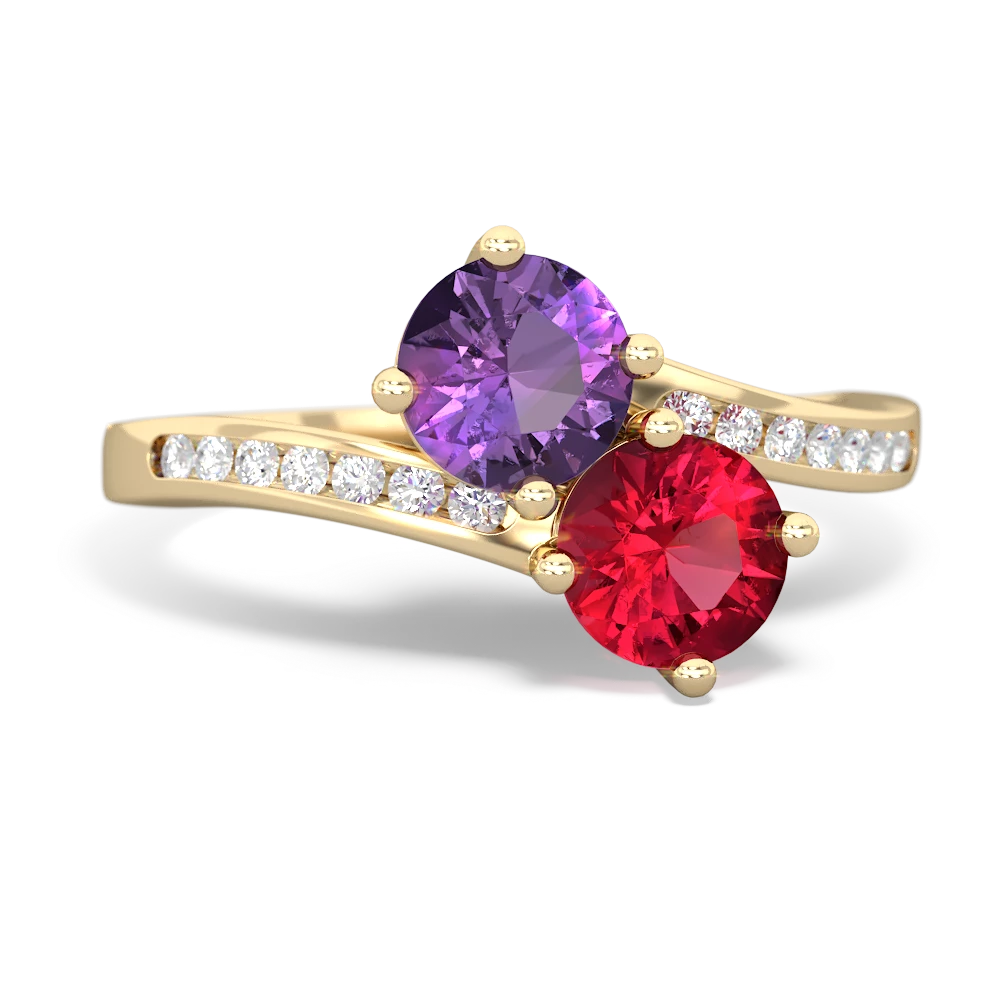 Amethyst Channel Set Two Stone 14K Yellow Gold ring R5303