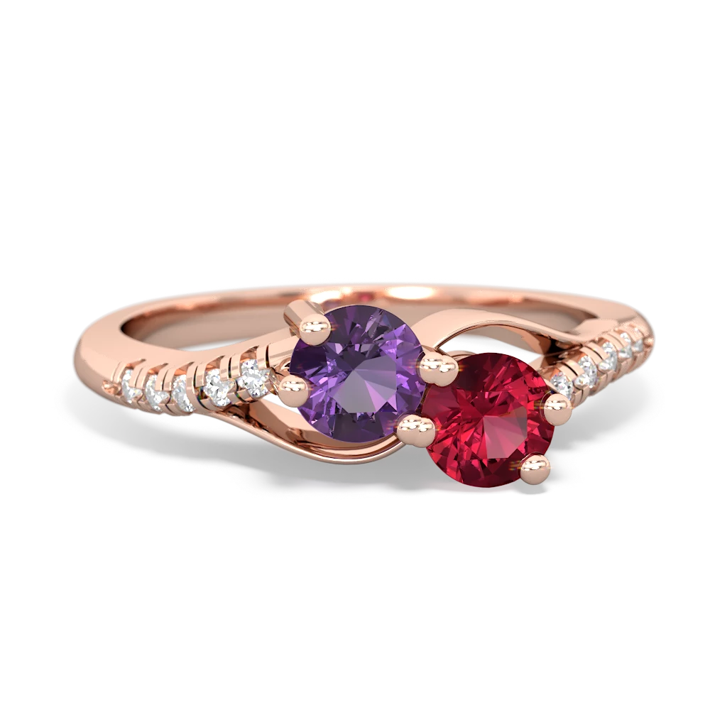 Amethyst Infinity Pave Two Stone 14K Rose Gold ring R5285