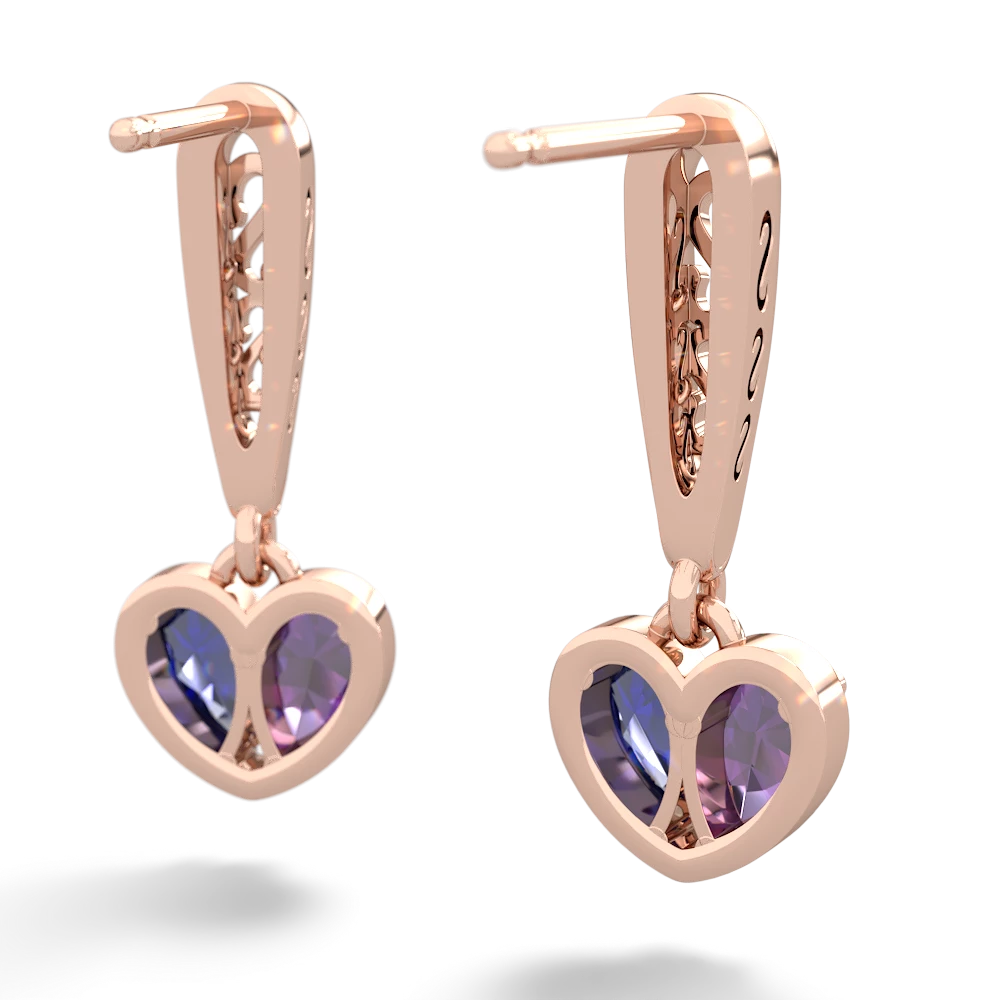 Amethyst Filligree Heart 14K Rose Gold earrings E5070