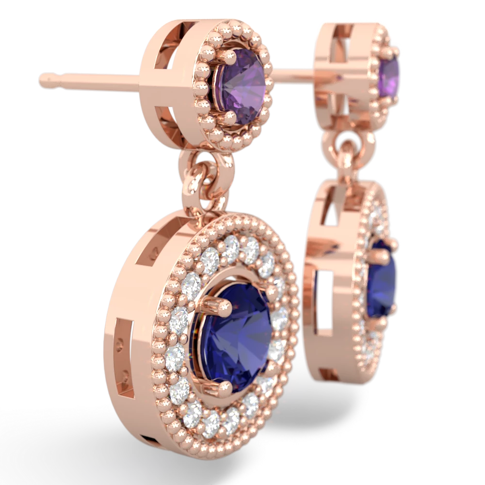 Amethyst Halo Dangle 14K Rose Gold earrings E5319