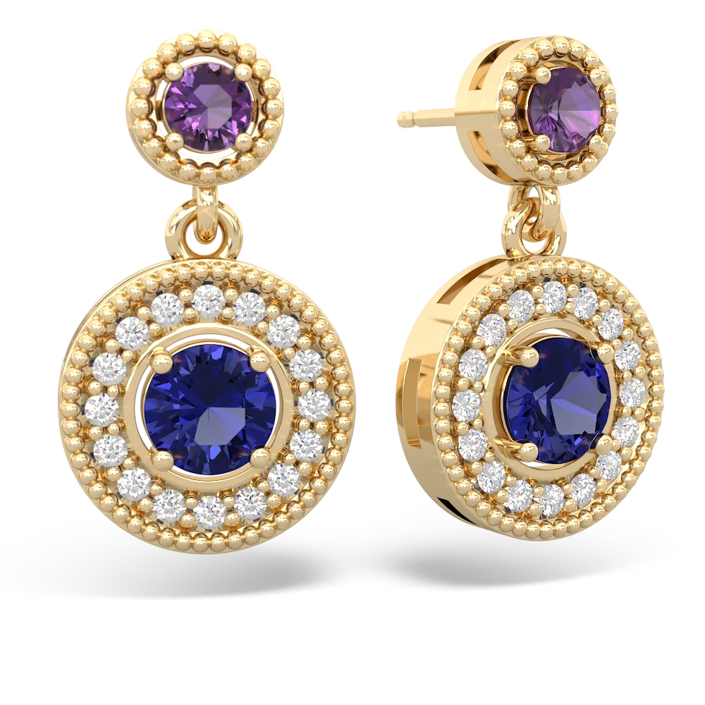 Amethyst Halo Dangle 14K Yellow Gold earrings E5319